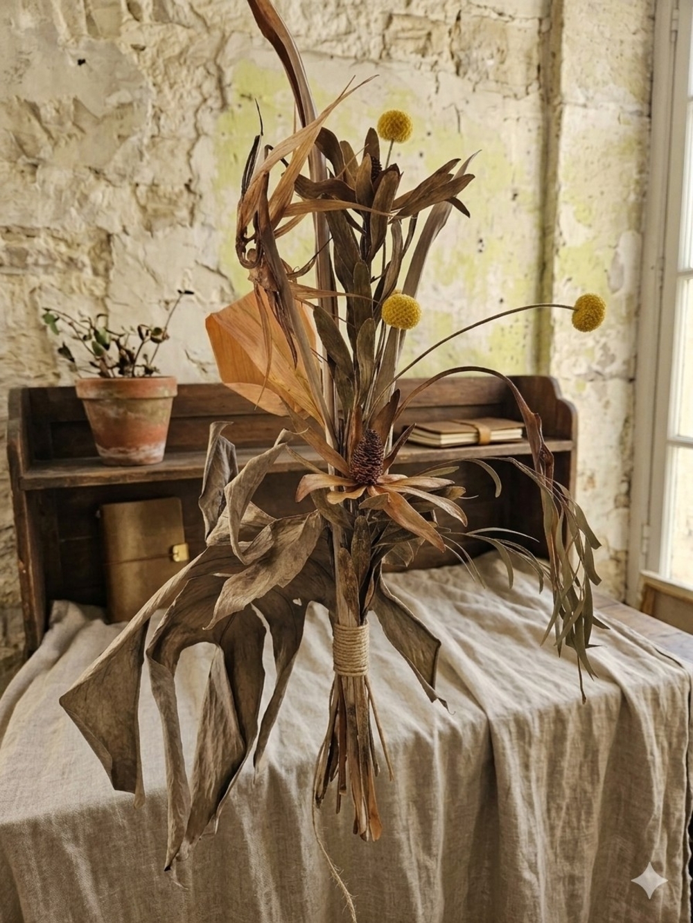 tropical dried flower bouquet 💐 in Brown and Yellow - Home Accents